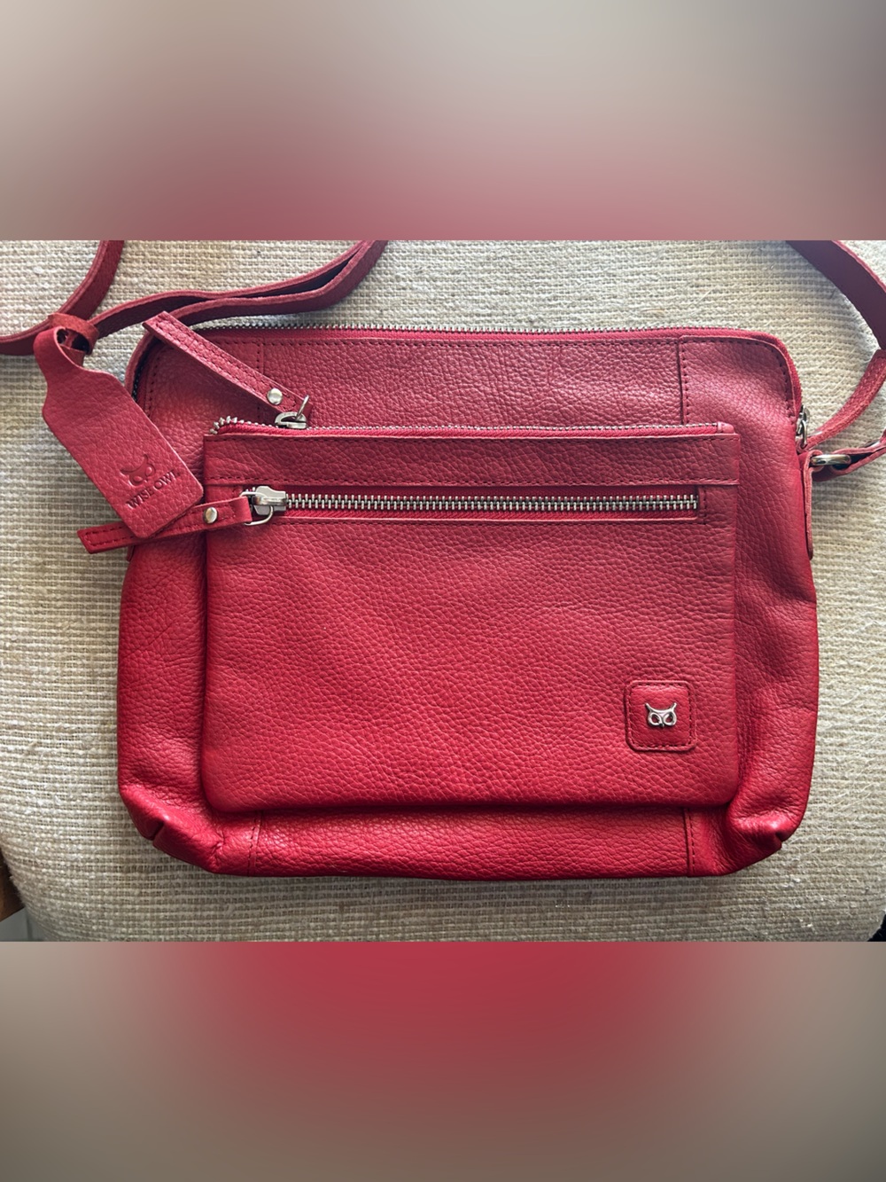 Wise Owl Red Leather Crossbody